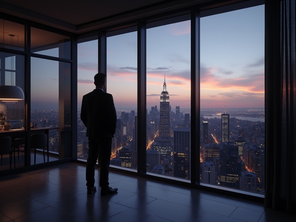 Projektentwickler hinter einer Glasfront eines modernen Bauprojekts